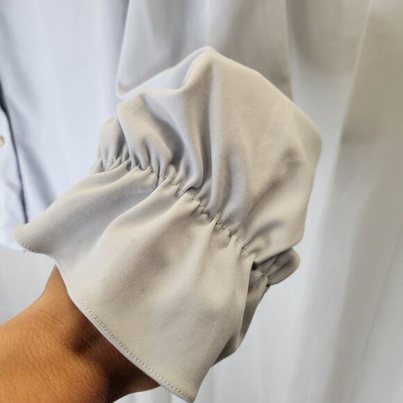 Contemporary Classics Vintage Blue Gray Ruffle Blouse Stand-up Collar, S - Picture 11 of 14